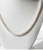 Pearl necklace on a white mannequin bust with a soft background